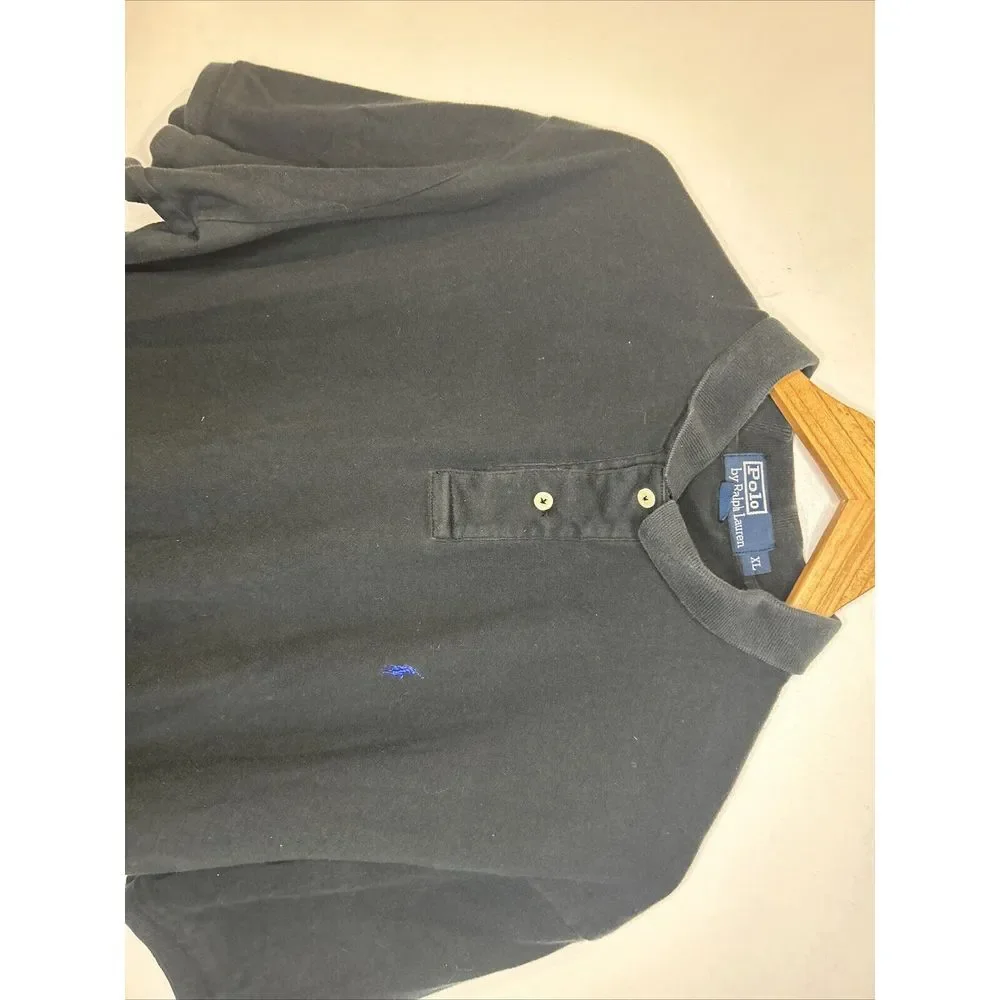 Polo Ralph Lauren Soft Shirt Mens XL Black Cotton Short Sleeve Golf- Blue Logo‎